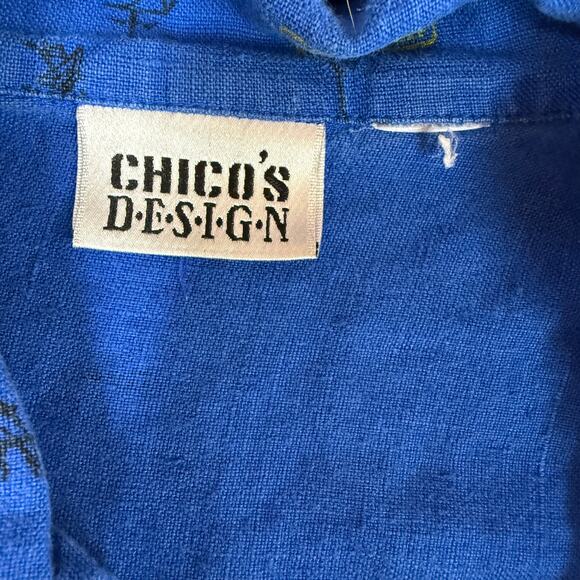 Chico's Design Blue Linen Chinese Women's Button Up Shirt - Picture 3 of 6
